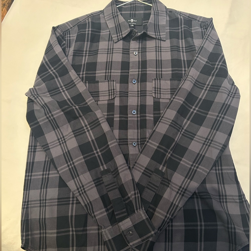 7 For All Mankind Men's Plaid Shirt - Black and Gray